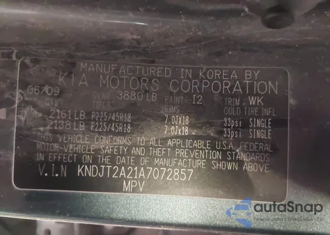 2010 Kia Soul + из США, поврежденный, VIN KNDJT2A21A7072857